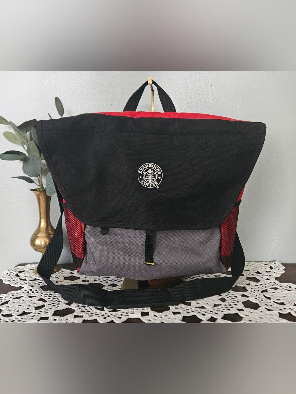 VTG Starbucks Embroidered Logo Colorblock Promotion Messenger Bag Utility Grunge